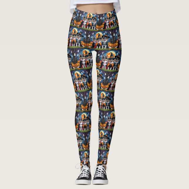 Keeshond Hogs Pumpkin Halloween Funny Leggings (Vorderseite)