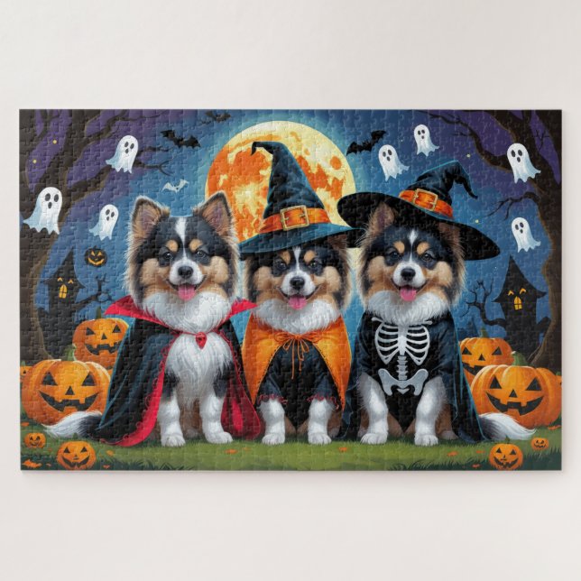 Keeshond Hogs Pumpkin Halloween Funny Puzzle (Horizontal)