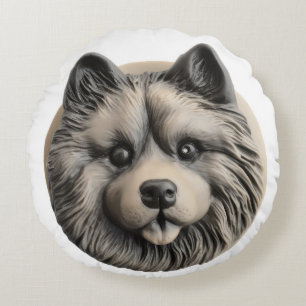 Keeshond Hund 3D Inspiriert Rundes Kissen