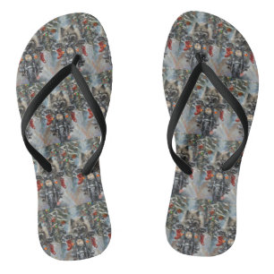 Keeshond Hund fährt Motorrad Weihnachten Flip Flops