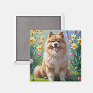 Keeshond-Hund-Frühlingsblumen-Gemälde Magnet