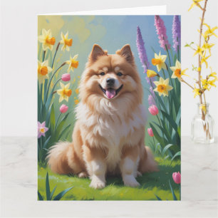Keeshond Hund Frühlingsblumen Malerei Karte