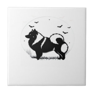 Keeshond Hund � Halloween Mond Silhouette Klassisc Fliese