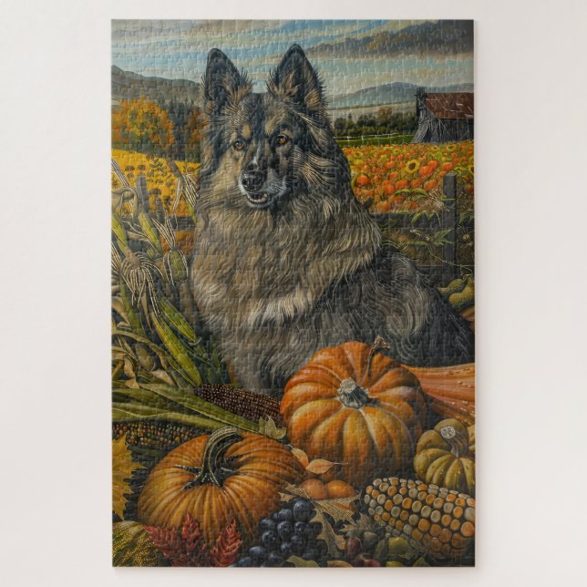Keeshond Hund Herbsternte Erntedank Puzzle (Vertikal)