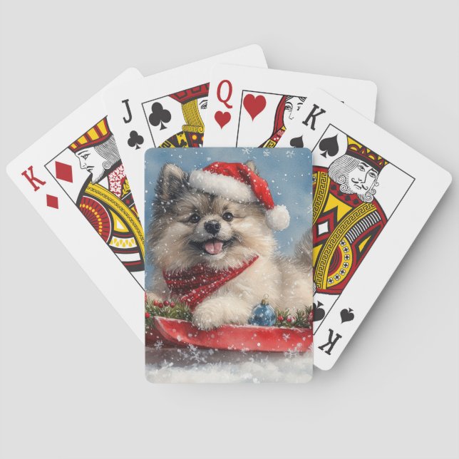 Keeshond Hund in Sledge Lass es Schnee Weihnachten Spielkarten (Rückseite)