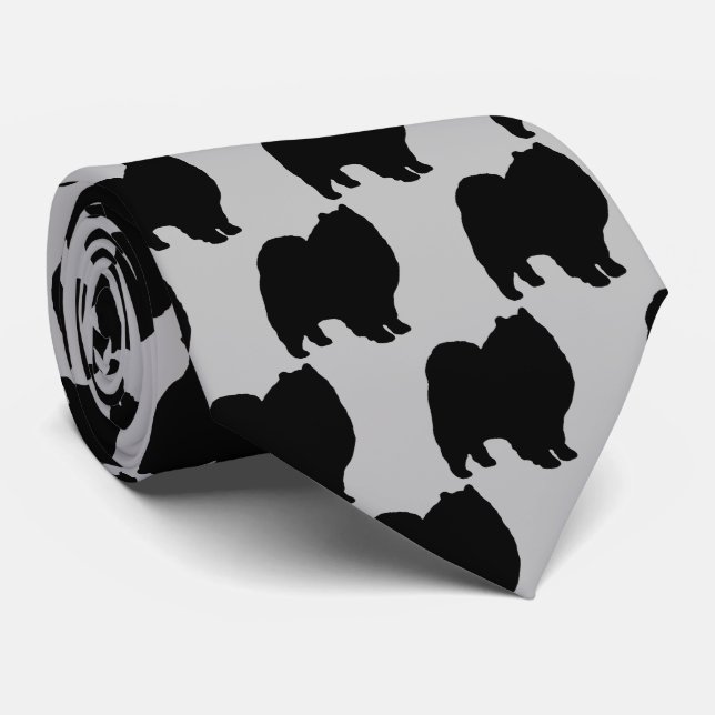 Keeshond Hund Silhouette Krawatte (Gerollt)