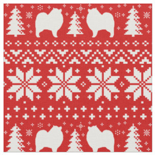 Keeshond Hund Silhouetten Weihnachtsfeiertag Rot Stoff