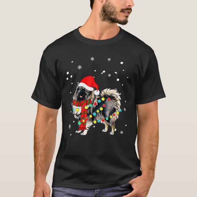 Keeshond Hund Weihnachtsmannmütze Weihnachtsbaum X T-Shirt (Vorderseite)