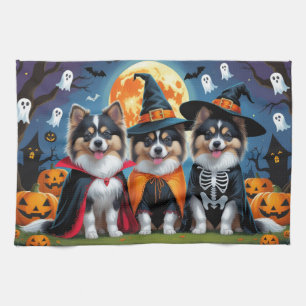 Keeshond Hunde Kürbis Halloween Lustig Geschirrtuch