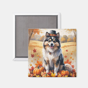 Keeshond im Herbst hinterlässt Erntedank Kunst Magnet