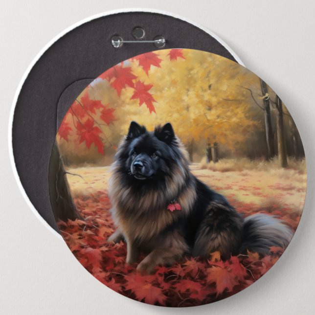 Keeshond im Herbst Leaves Fall Inspiriert Button (Vorne & Hinten)