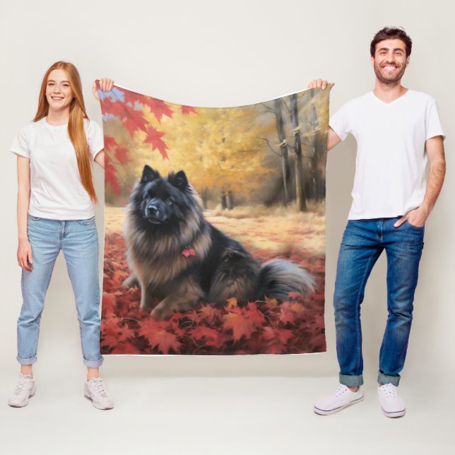 Keeshond im Herbst Leaves Fall Inspiriert Fleecedecke (Beispiel)