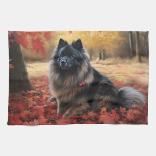 Keeshond im Herbst Leaves Fall Inspiriert Geschirrtuch