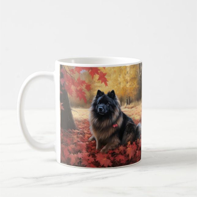Keeshond im Herbst Leaves Fall Inspiriert Kaffeetasse (Links)