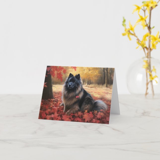 Keeshond im Herbst Leaves Fall Inspiriert Karte (Gelbe Blume)