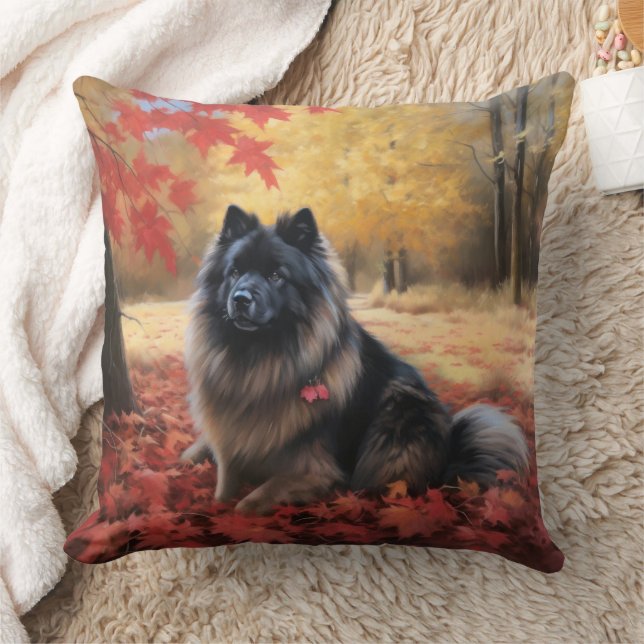 Keeshond im Herbst Leaves Fall Inspiriert Kissen (Decke)