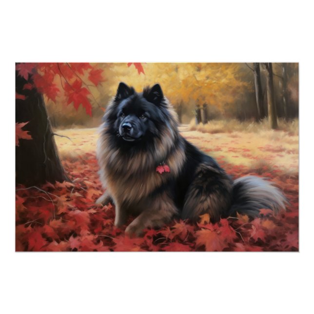 Keeshond im Herbst Leaves Fall Inspiriert Poster (Vorderseite)