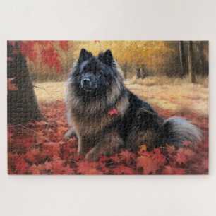 Keeshond im Herbst Leaves Fall Inspiriert Puzzle