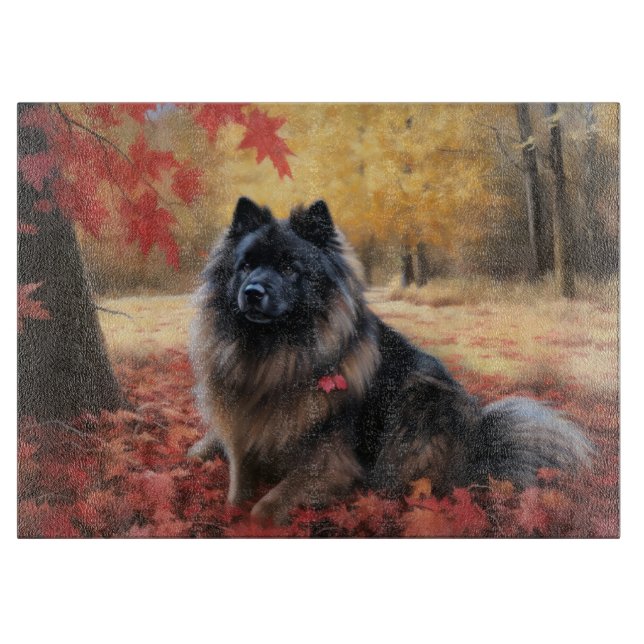 Keeshond im Herbst Leaves Fall Inspiriert Schneidebrett (Vorderseite)
