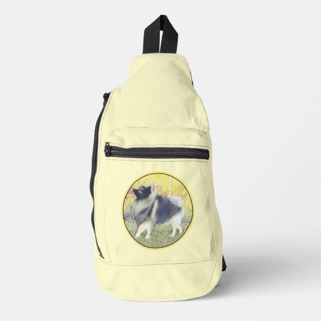 Keeshond in Aspen Malerei Niedliche Original Hunde Crossbody Bag (Vorderseite)