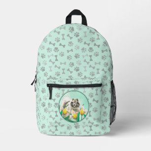 Keeshond in Tulips Malerei Niedliche Original Hund Bedruckter Rucksack