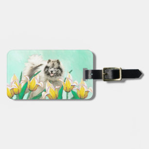 Keeshond in Tulips Malerei Niedliche Original Hund Gepäckanhänger