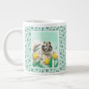 Keeshond in Tulips Malerei Niedliche Original Hund Jumbo-Tasse
