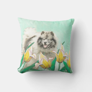 Keeshond in Tulips Malerei Niedliche Original Hund Kissen