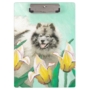 Keeshond in Tulips Malerei Niedliche Original Hund Klemmbrett