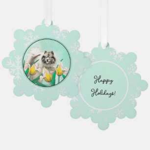 Keeshond in Tulips Malerei Niedliche Original Hund Ornament Karte