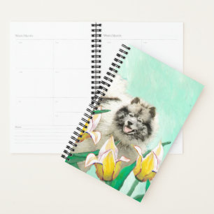 Keeshond in Tulips Malerei Niedliche Original Hund Planer