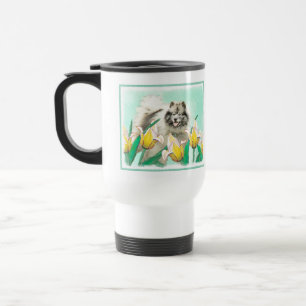 Keeshond in Tulips Malerei Niedliche Original Hund Reisebecher