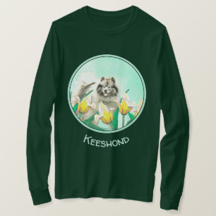 Keeshond in Tulips Malerei Niedliche Original Hund T-Shirt