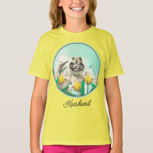 Keeshond in Tulips Malerei Niedliche Original Hund T-Shirt
