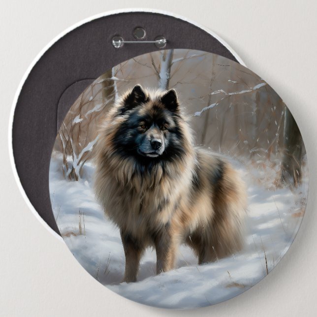 Keeshond Lass es schneien Weihnachten Button (Vorne & Hinten)