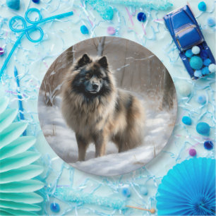 Keeshond Lass es schneien Weihnachten Pappteller