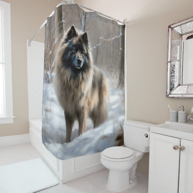 Keeshond lassen es Weihnachten schnee Duschvorhang (Beispiel)