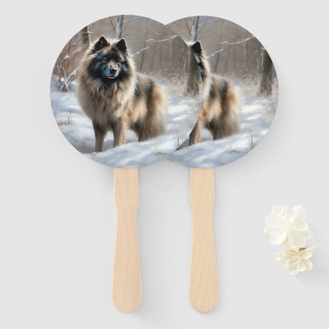 Keeshond lassen es Weihnachten schnee Fächer (Vorne und Hinten)