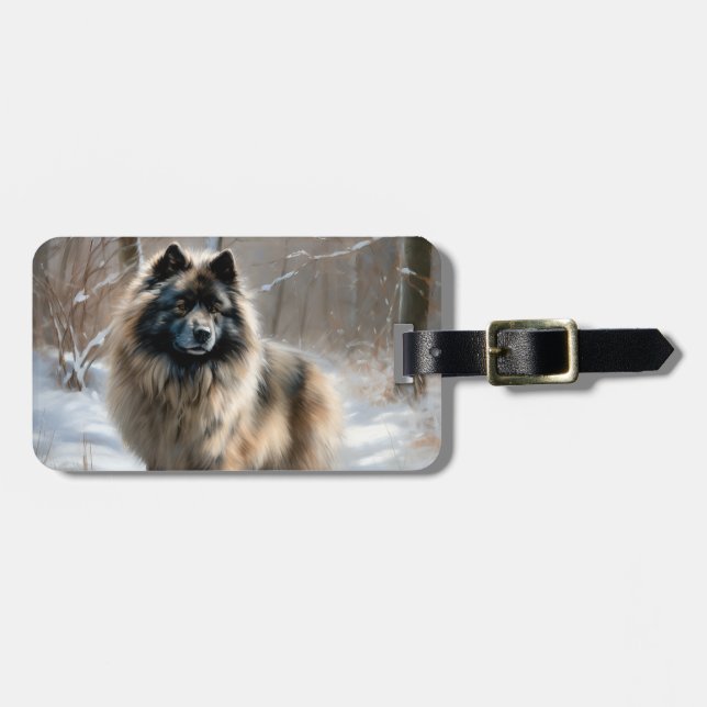 Keeshond lassen es Weihnachten schnee Gepäckanhänger (Vorderseite horizontal)