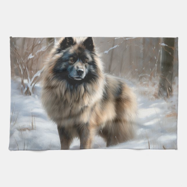 Keeshond lassen es Weihnachten schnee Geschirrtuch (Horizontal)