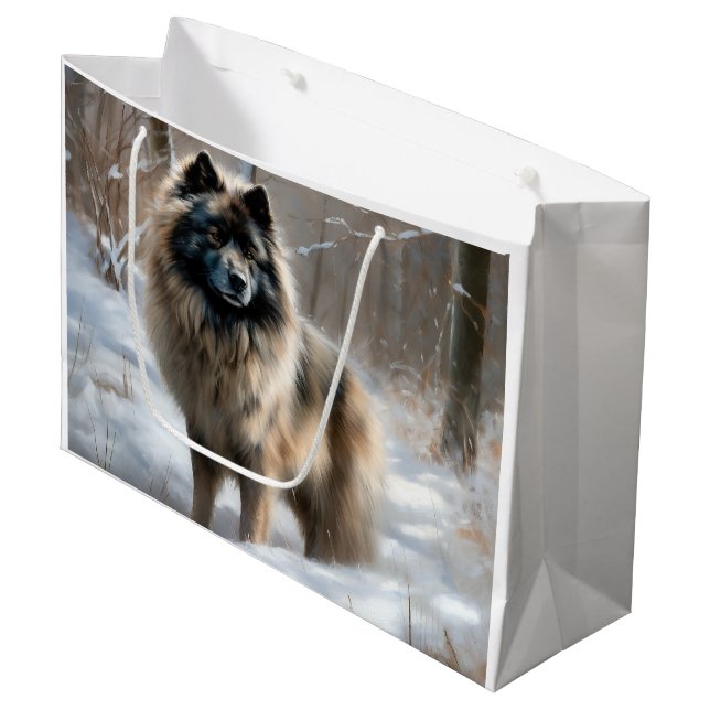 Keeshond lassen es Weihnachten schnee Große Geschenktüte (Vorderseite Schrägansicht)
