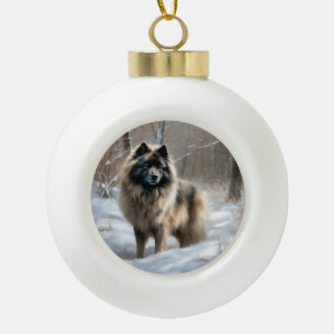 Keeshond lassen es Weihnachten schnee Keramik Kugel-Ornament