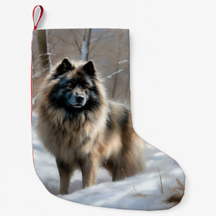 Keeshond lassen es Weihnachten schnee Kleiner Weihnachtsstrumpf