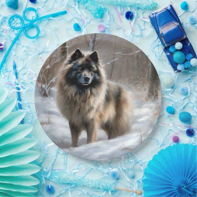 Keeshond lassen es Weihnachten schnee Pappteller (Party)