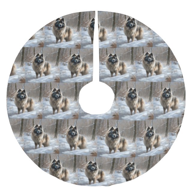 Keeshond lassen es Weihnachten schnee Polyester Weihnachtsbaumdecke (Vorderseite)