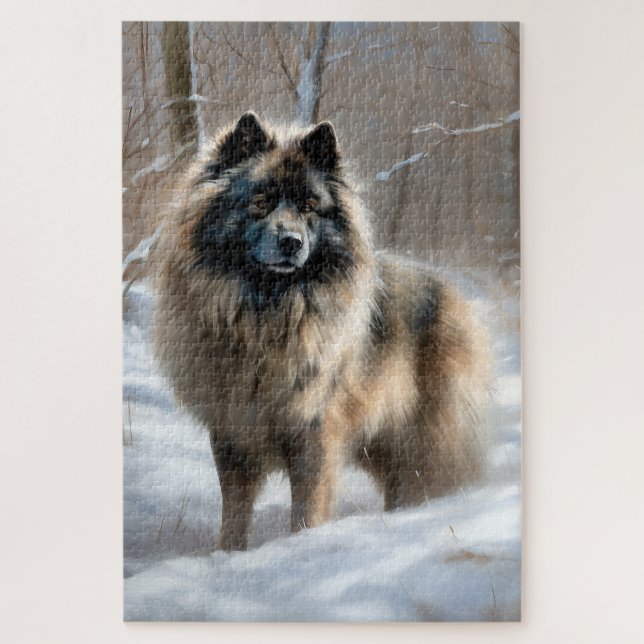 Keeshond lassen es Weihnachten schnee Puzzle (Vertikal)
