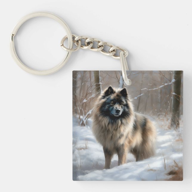Keeshond lassen es Weihnachten schnee Schlüsselanhänger (Vorderseite)