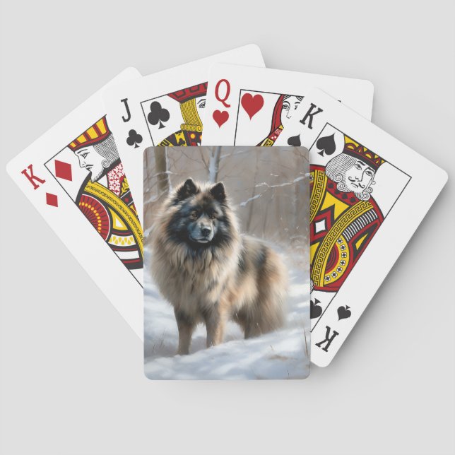 Keeshond lassen es Weihnachten schnee Spielkarten (Rückseite)