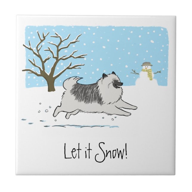 Keeshond "Let it Snow" Fliese (Vorderseite)