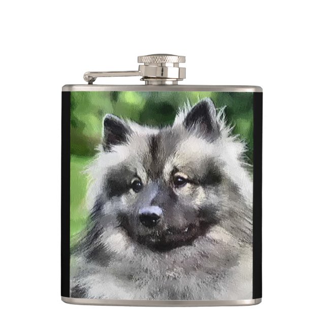 Keeshond Lovers Kunstgeschenke Flachmann (Vorderseite)